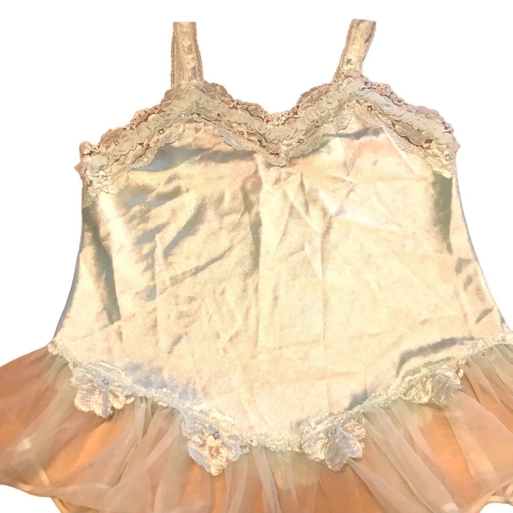 Vintage Beth Michaels Lingerie Top Camisole Mint Green Size Medium Satin Ruffle